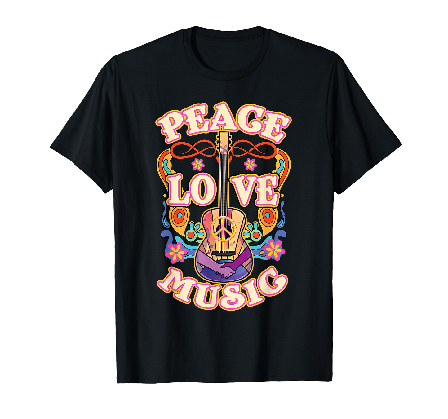 Hippie Guitar Peace Love Music T-Shirt - Minimalist Print Unisex - T-Shirt, Sweatshirt, Hoodie