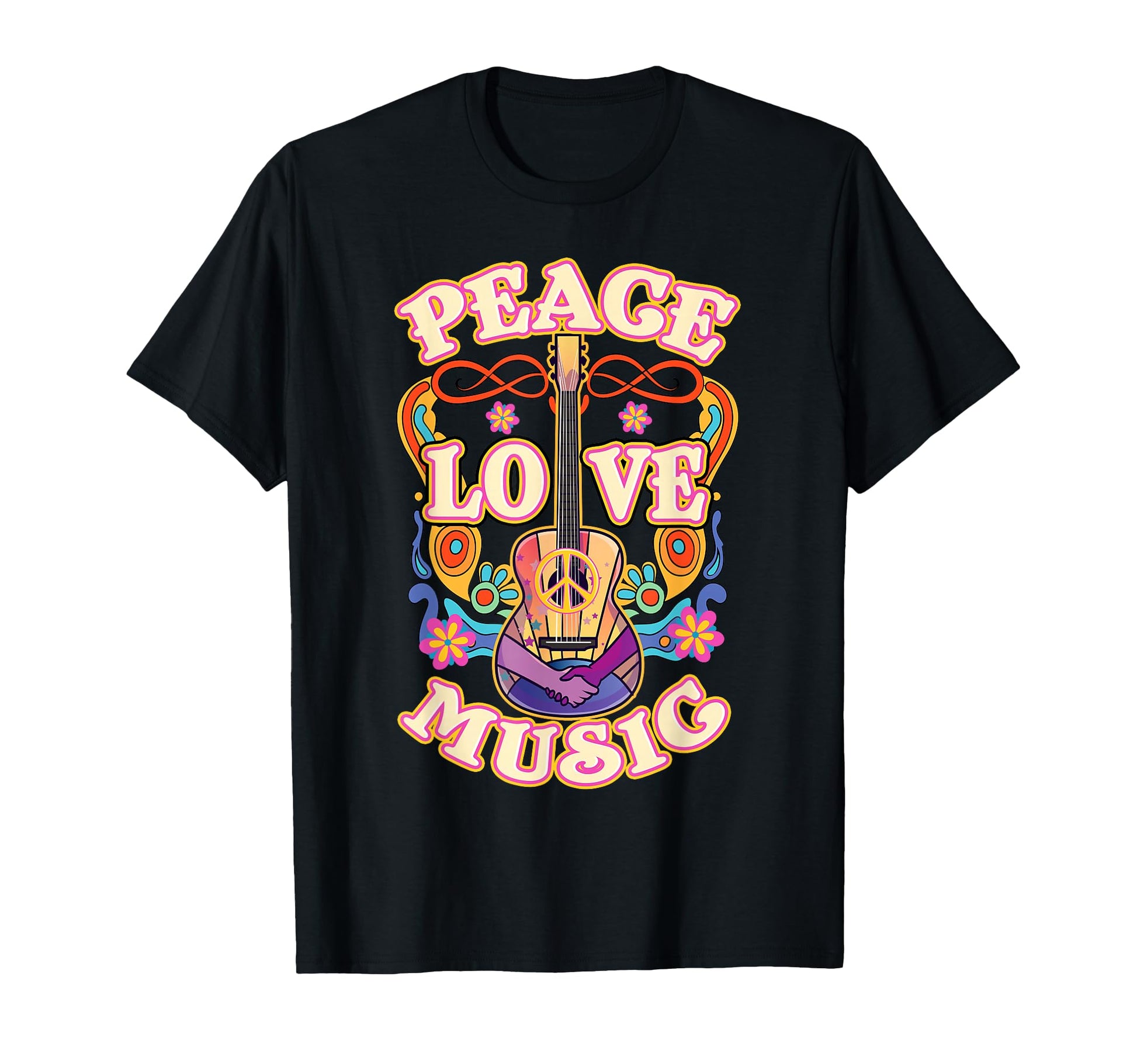 Hippie Guitar Peace Love Music T-Shirt - Minimalist Print Unisex - T-Shirt, Sweatshirt, Hoodie
