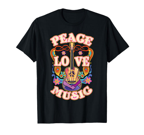 Hippie Guitar Peace Love Music T-Shirt - Minimalist Print Unisex - T-Shirt, Sweatshirt, Hoodie