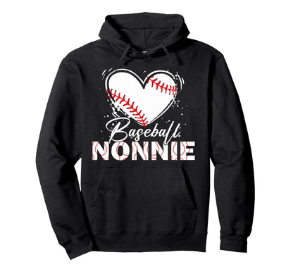 Baseball Nonnie Baseball Heart Hoodie - Minimalist Print Men Women - T-Shirt, Sweatshirt, Hoodie