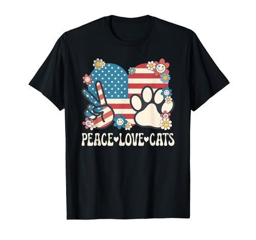 Peace Love Cats American Flag Patriotic T-Shirt - Graphic Print Men Women - T-Shirt, Sweatshirt, Hoodie