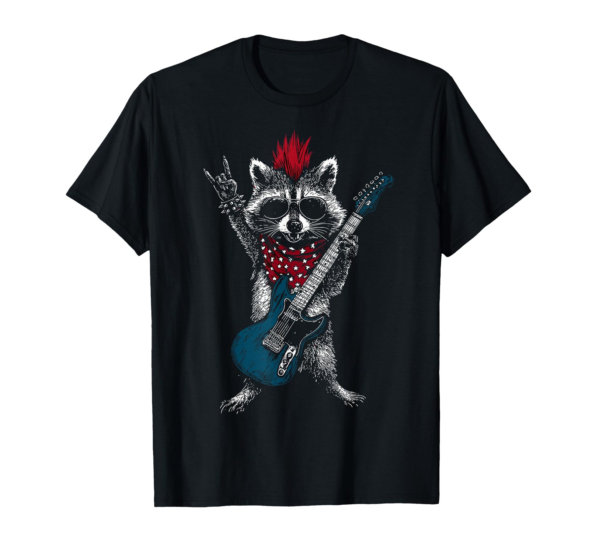 Funny Raccoon Playing Guitar Usa T-Shirt - Aesthetic Graphic for Adults - T-Shirt, Sweatshirt, Hoodie