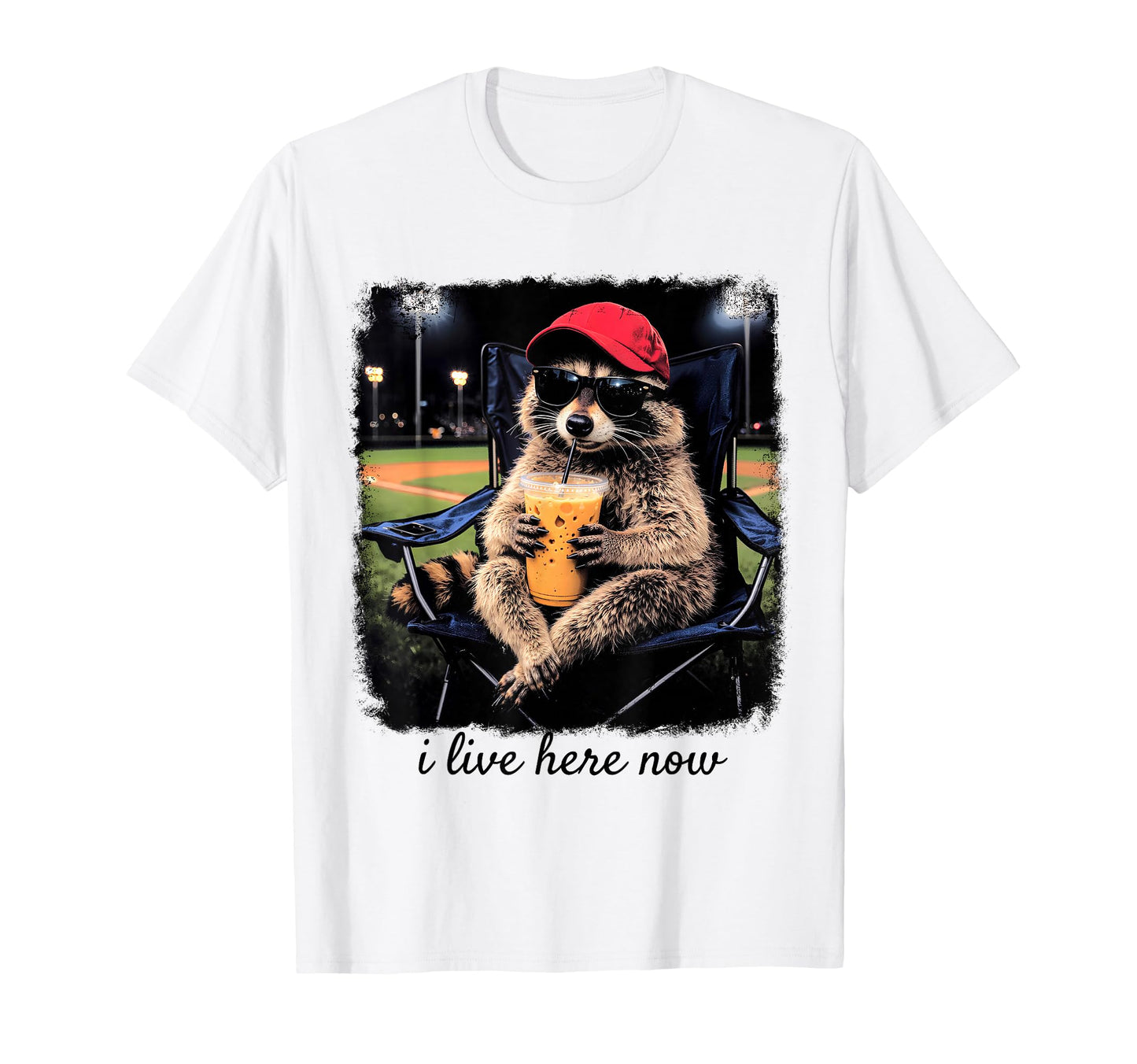 I Live Here Now Baseball Raccoon T-Shirt - Aesthetic Graphic Men Women - T-Shirt, Sweatshirt, Hoodie