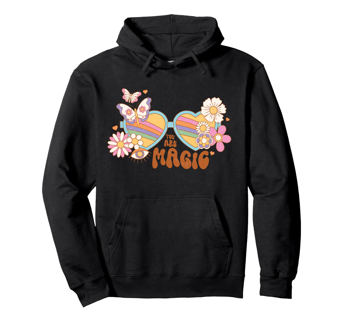Floral Heart Sunglasses Positive Hoodie - Minimalist Print Men Women - T-Shirt, Sweatshirt, Hoodie