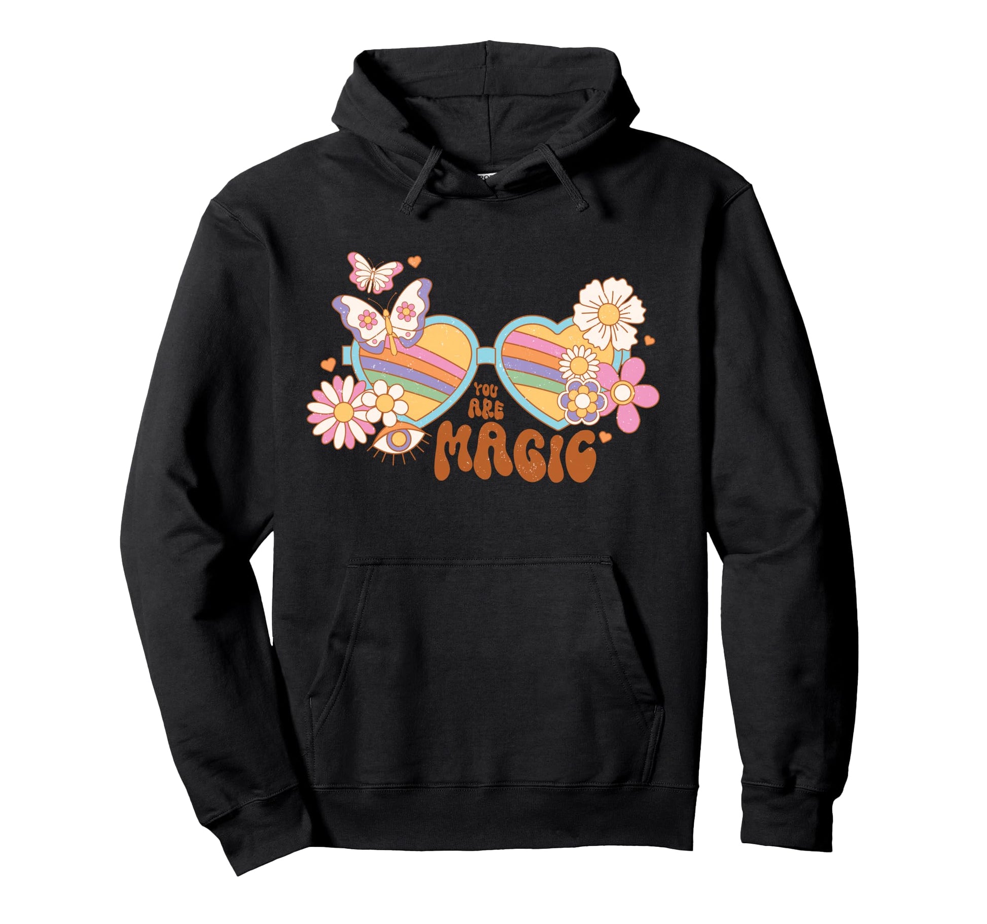 Floral Heart Sunglasses Positive Hoodie - Minimalist Print Men Women - T-Shirt, Sweatshirt, Hoodie