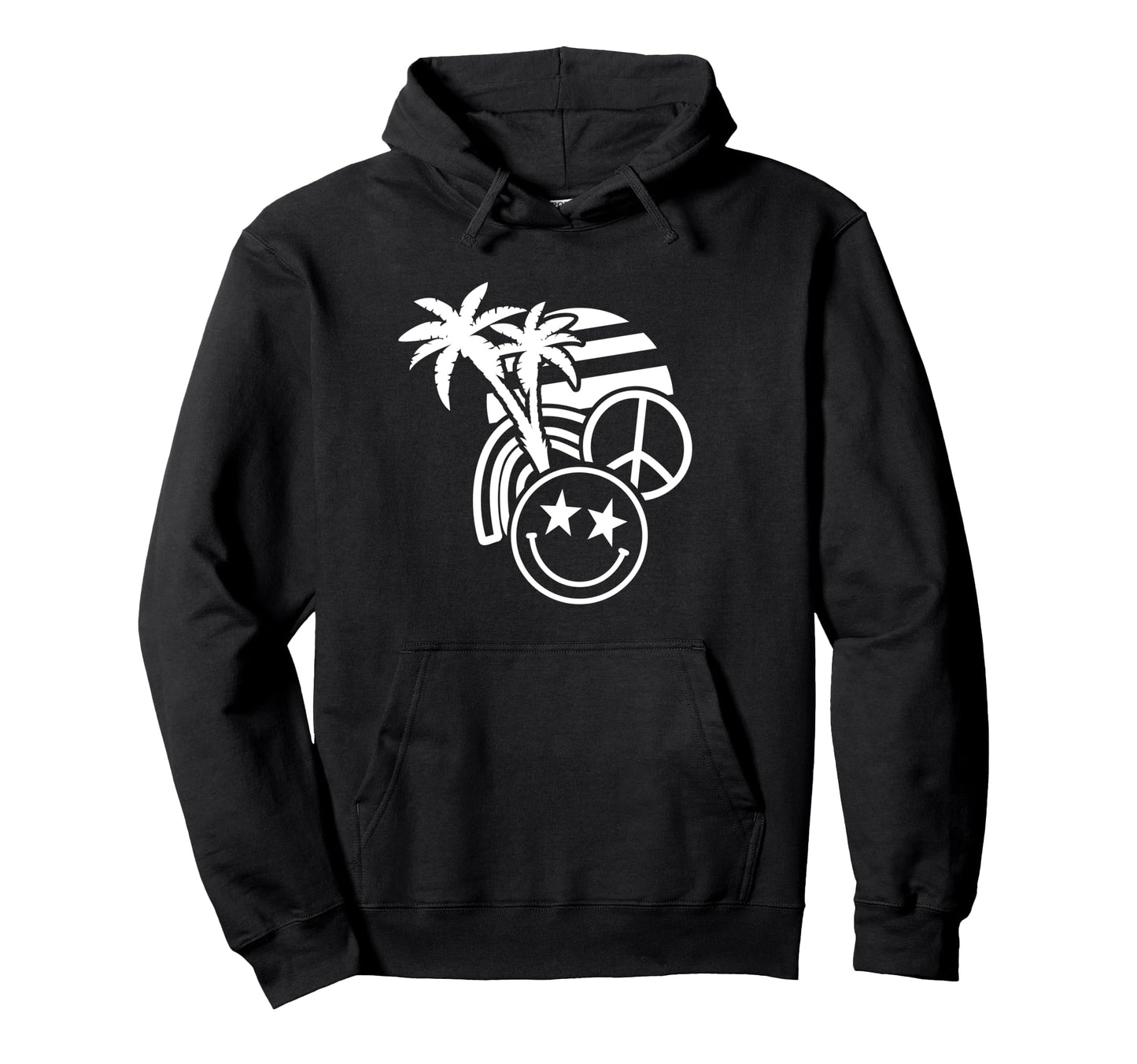 Palm Trees Peace Sign Rainbow Star Hoodie - Minimalist Print for Adults - T-Shirt, Sweatshirt, Hoodie