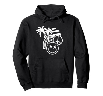 Palm Trees Peace Sign Rainbow Star Hoodie - Minimalist Print for Adults - T-Shirt, Sweatshirt, Hoodie