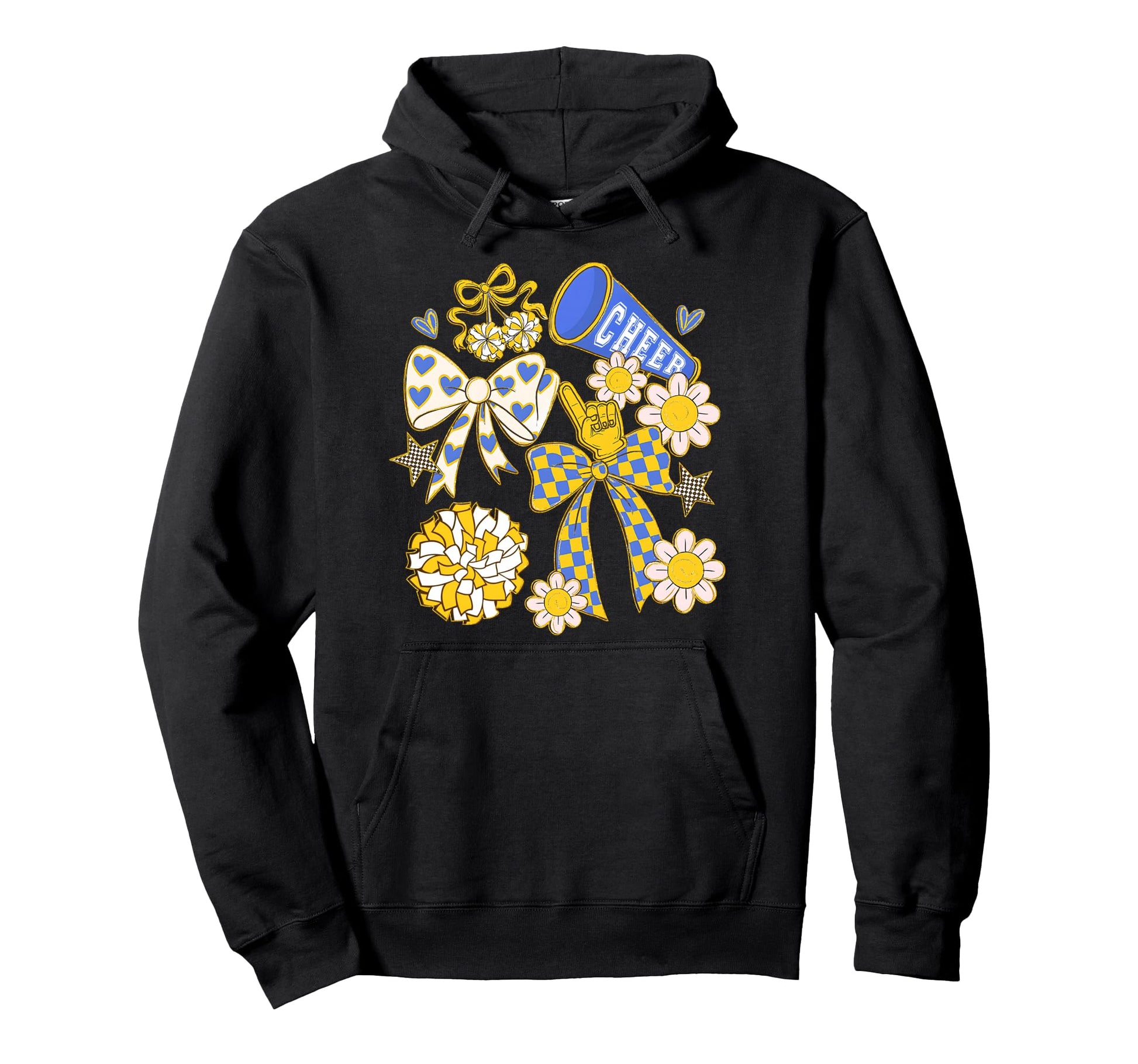 Blue Gold Cheer Football Game Day Hoodie - Custom Art Print for Adults - T-Shirt, Sweatshirt, Hoodie