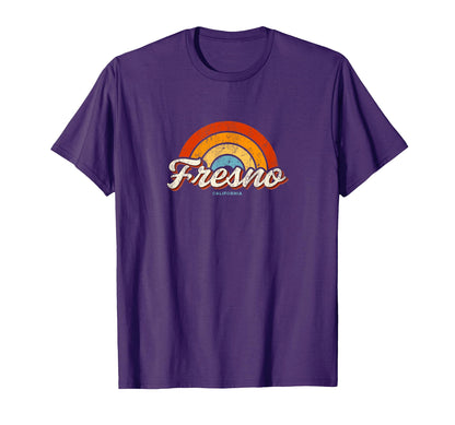 Fresno California Ca Rainbow 70S T-Shirt - Casual Everyday Wear Men Women - T-Shirt, Sweatshirt, Hoodie