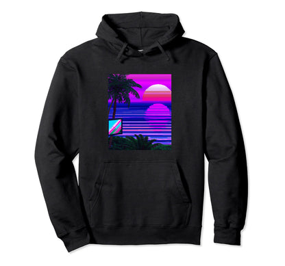 Vaporwave Sunset Synthwave Sun Palm Tree Hoodie - Streetwear Style Unisex - T-Shirt, Sweatshirt, Hoodie