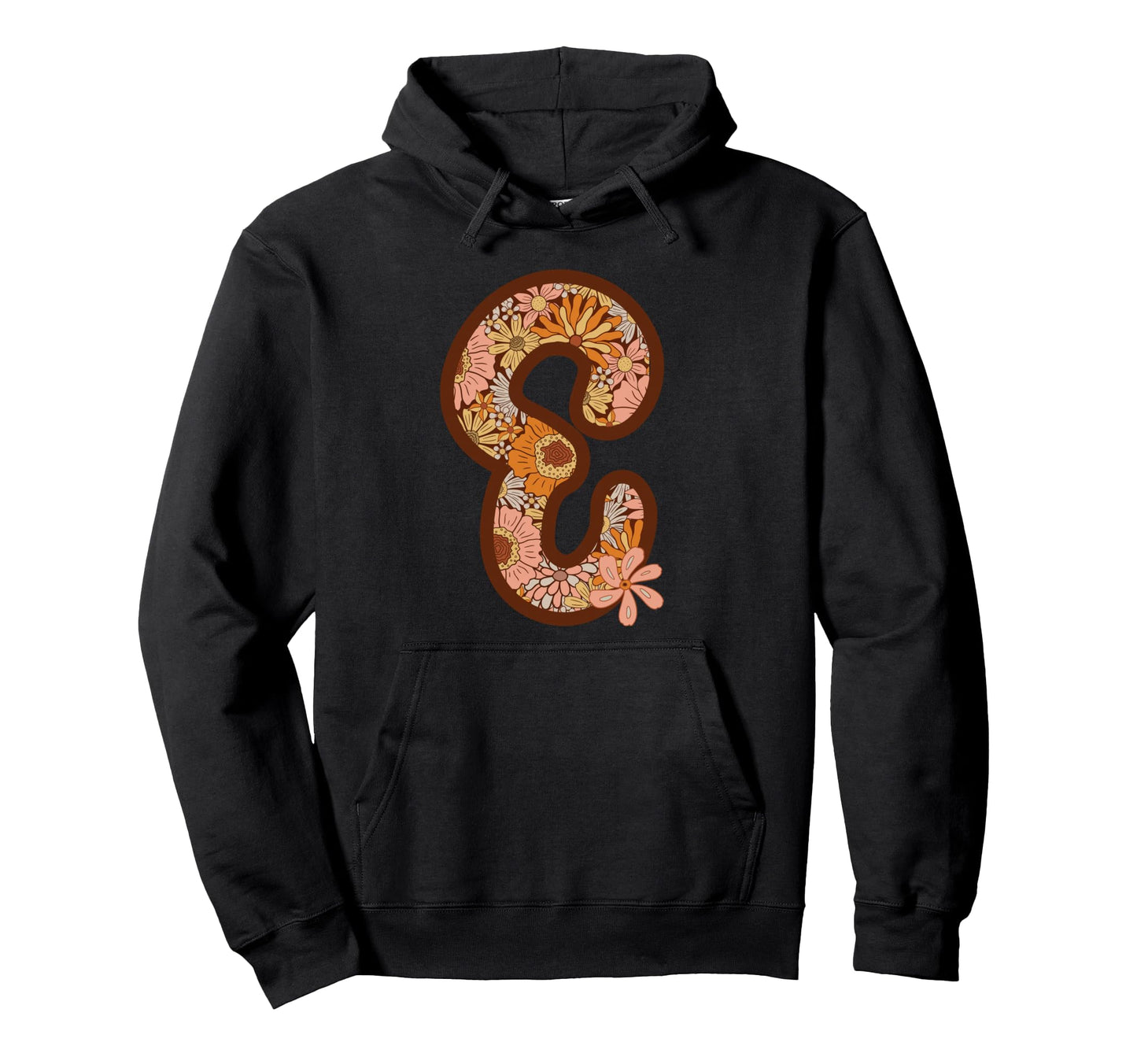 Floral Letter E Boho Botanical Alphabet Art Hoodie - Graphic Print Unisex - T-Shirt, Sweatshirt, Hoodie