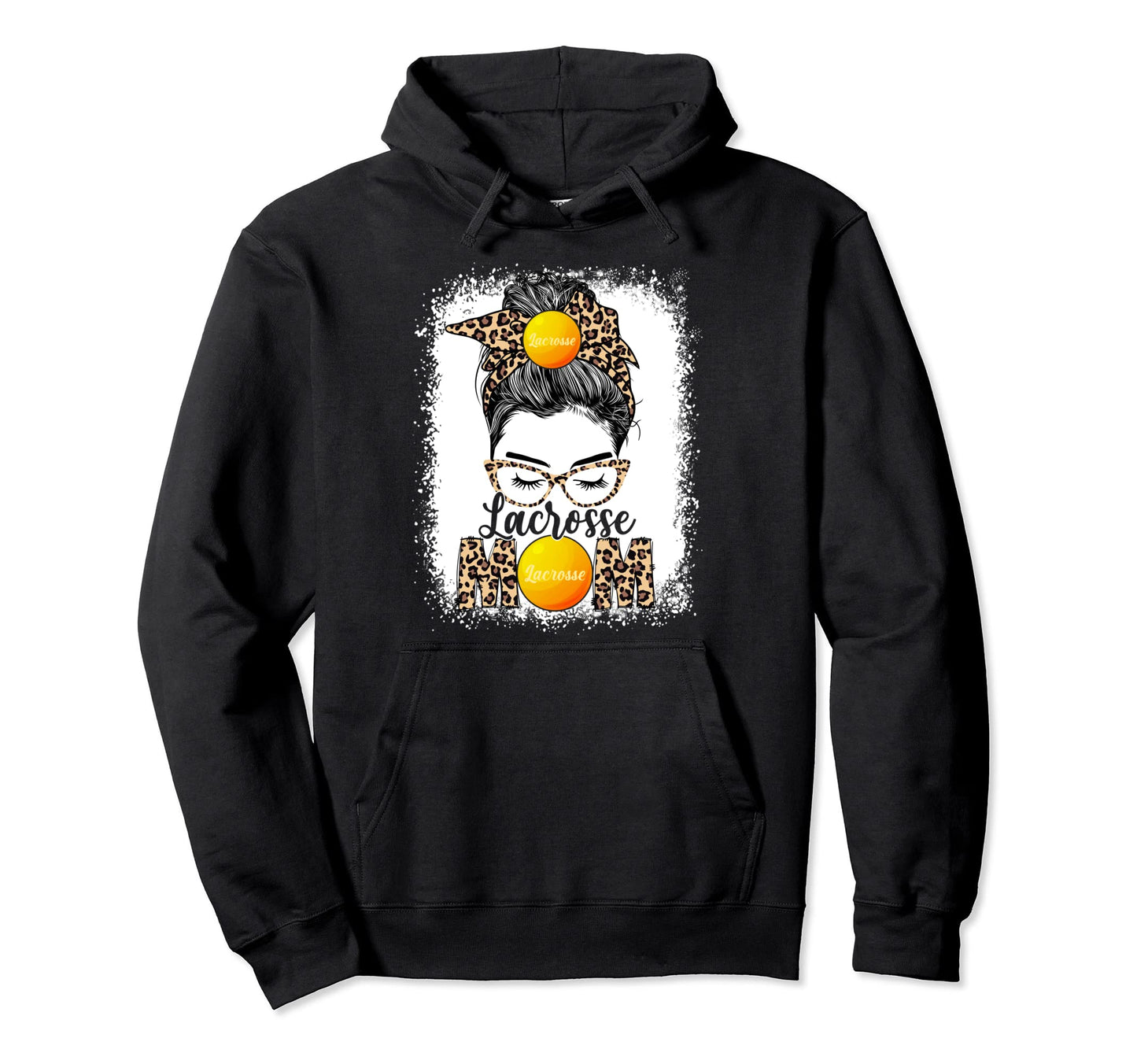 Lacrosse Mom Game Day Messy Bun Leopard Hoodie - Trendy Graphic Unisex - T-Shirt, Sweatshirt, Hoodie