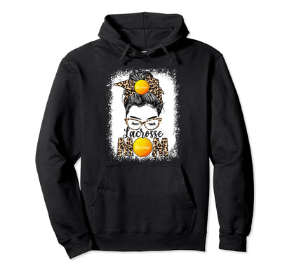Lacrosse Mom Game Day Messy Bun Leopard Hoodie - Trendy Graphic Unisex - T-Shirt, Sweatshirt, Hoodie
