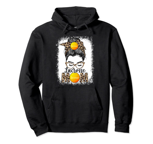 Lacrosse Mom Game Day Messy Bun Leopard Hoodie - Trendy Graphic Unisex - T-Shirt, Sweatshirt, Hoodie
