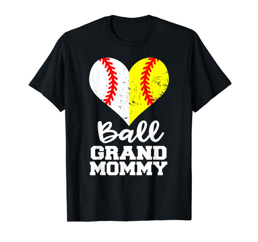 Ball Grandmommy Heart Funny Baseball T-Shirt - Trendy Graphic for Adults - T-Shirt, Sweatshirt, Hoodie