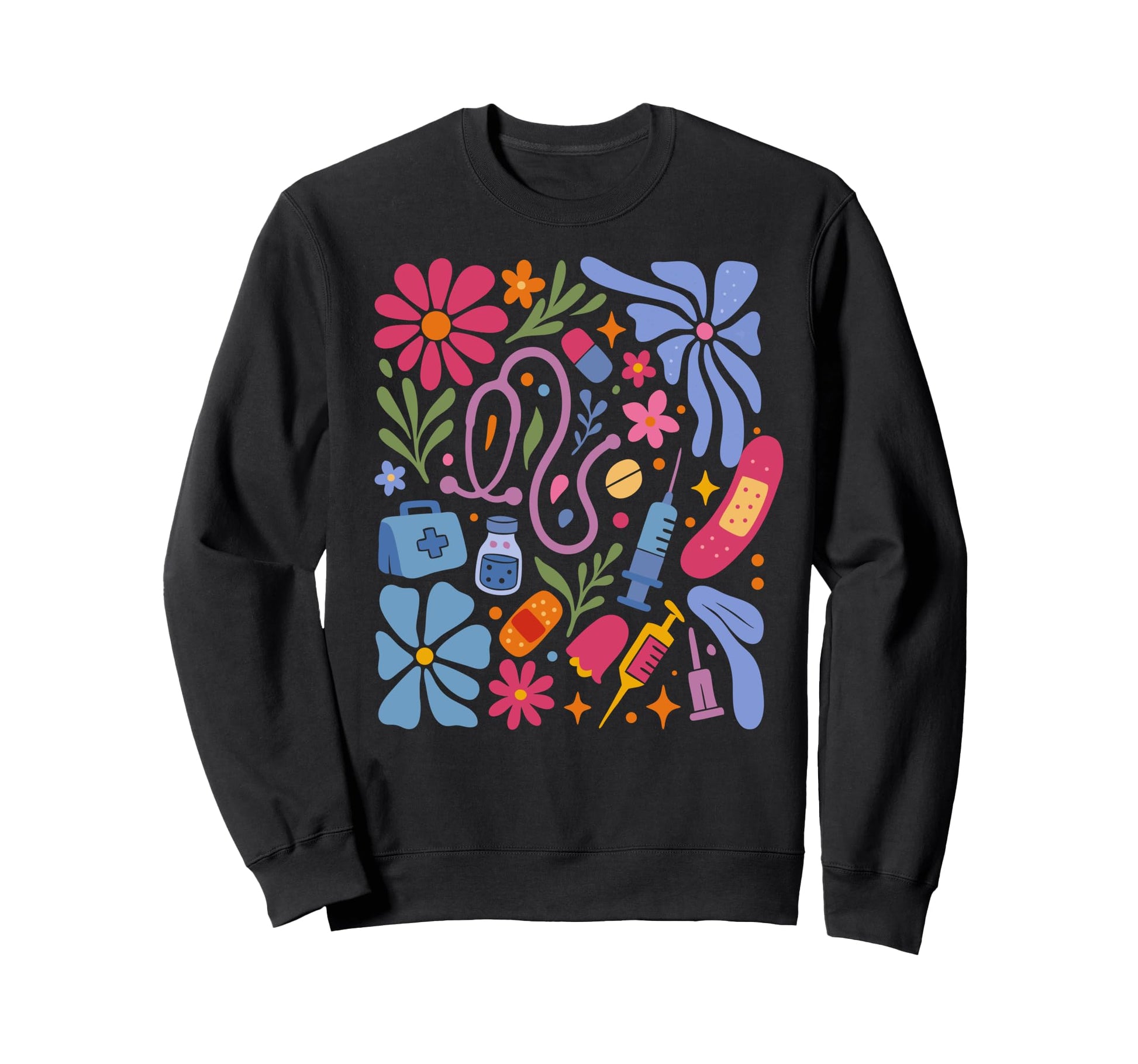 Boho Floral Nurse Doctor Sweatshirt - Casual Everyday Wear Men Women - T-Shirt, Sweatshirt, Hoodie