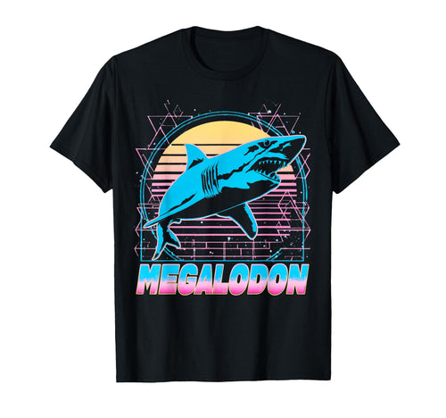 Megalodon Shark Ocean Vaporwave T-Shirt - Fun Novelty Design Men Women - T-Shirt, Sweatshirt, Hoodie