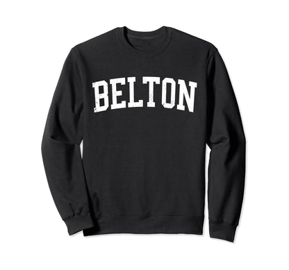Belton Mo Distressed White Varsity Sweatshirt - Minimalist Print for Adults - T-Shirt, Sweatshirt, Hoodie