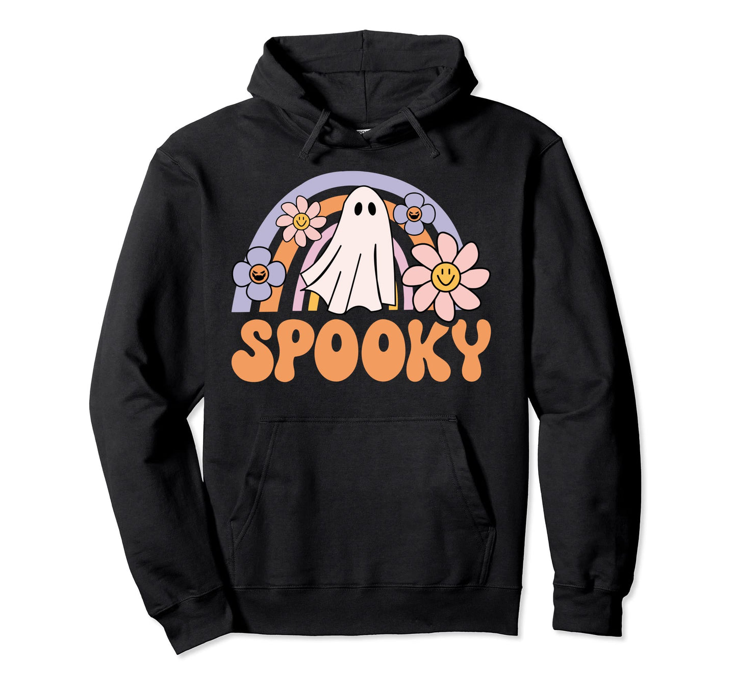 Spooky Floral Groovy Ghost Rainbow Halloween Hoodie - Trendy Graphic Unisex - T-Shirt, Sweatshirt, Hoodie