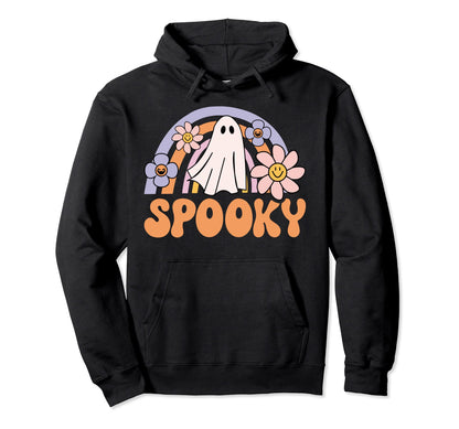 Spooky Floral Groovy Ghost Rainbow Halloween Hoodie - Trendy Graphic Unisex - T-Shirt, Sweatshirt, Hoodie