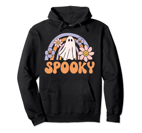 Spooky Floral Groovy Ghost Rainbow Halloween Hoodie - Trendy Graphic Unisex - T-Shirt, Sweatshirt, Hoodie
