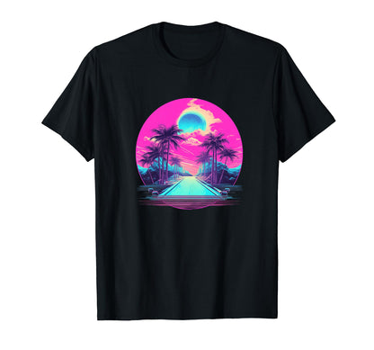 Vaporwave Landscape Aesthetic Art T-Shirt - Fun Novelty Design for Adults - T-Shirt, Sweatshirt, Hoodie
