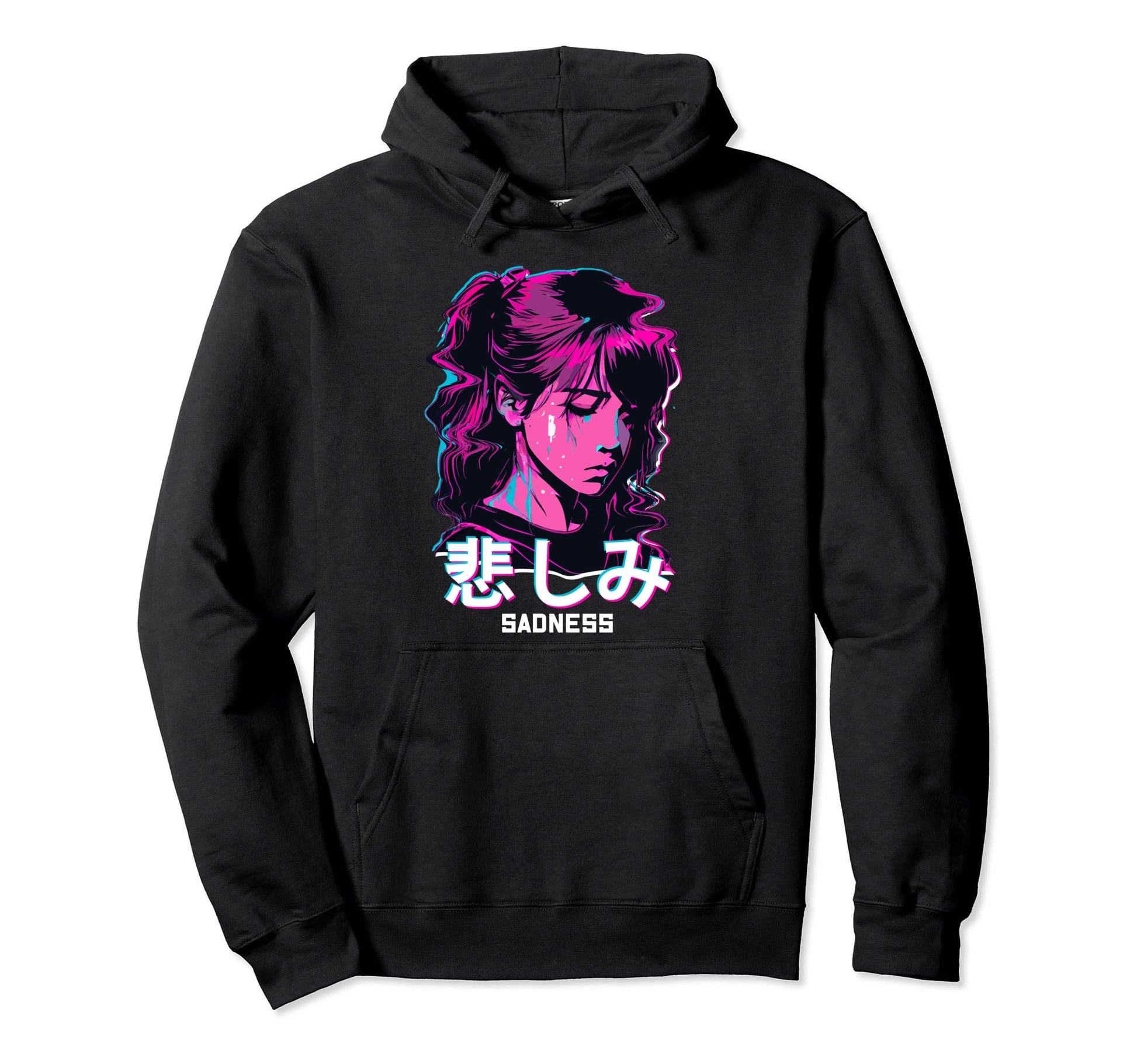 Sad Anime Glitch Art Soft Grunge Hoodie - Aesthetic Graphic for Adults - T-Shirt, Sweatshirt, Hoodie