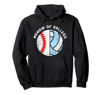 Memaw Ballers Funny Baseball Hoodie - Fun Novelty Design for Adults - T-Shirt, Sweatshirt, Hoodie