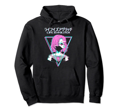 Life Is Glitch Anime Japanese Hoodie - Fun Novelty Design Men Women - T-Shirt, Sweatshirt, Hoodie