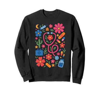 Boho Floral Nurse Doctor Sweatshirt - Fun Novelty Design for Adults - T-Shirt, Sweatshirt, Hoodie