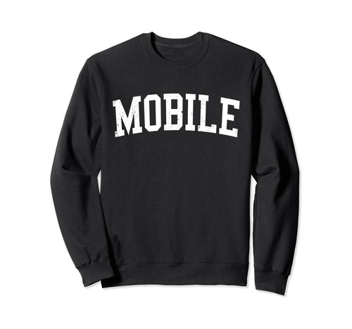 Mobile Al Distressed White Varsity Sweatshirt - Trendy Graphic for Adults - T-Shirt, Sweatshirt, Hoodie