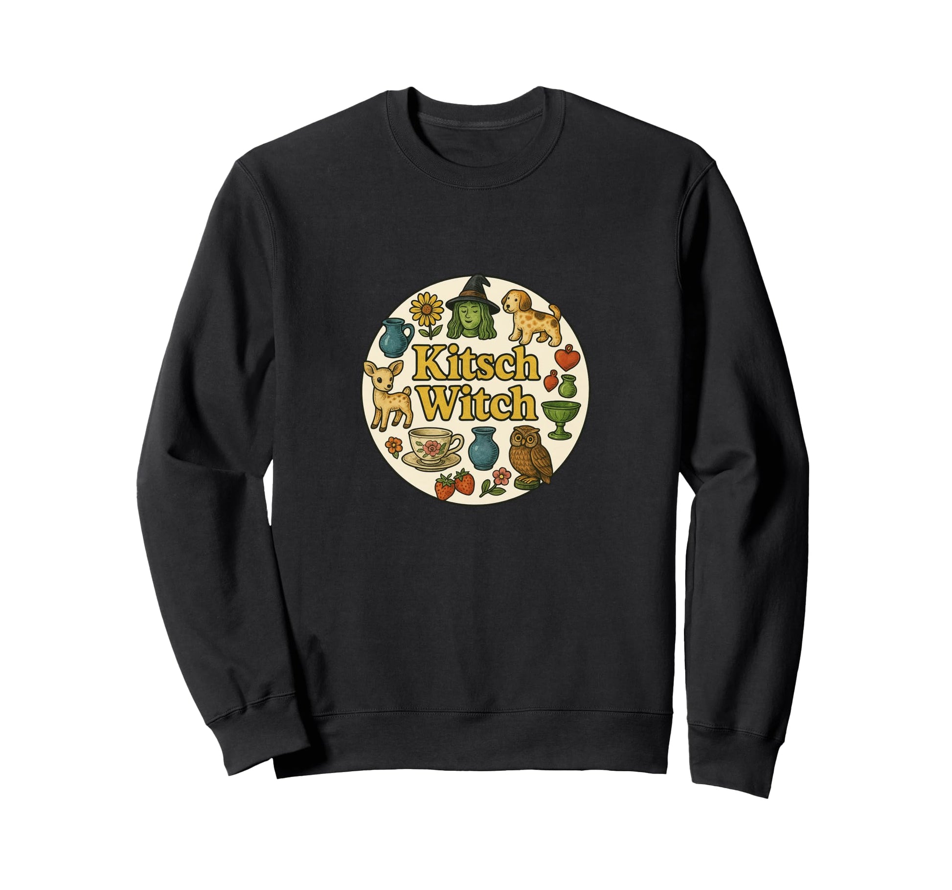 Kitsch Witch Illustration Sweatshirt - Casual Everyday Wear Men Women - T-Shirt, Sweatshirt, Hoodie