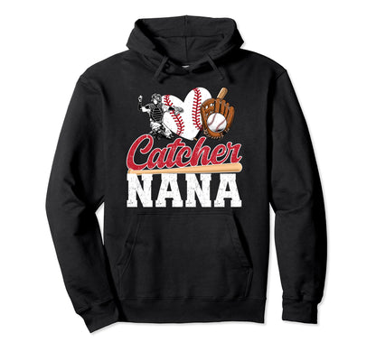 Baseball Catcher Nana Grandma Nana Hoodie - Aesthetic Graphic Unisex - T-Shirt, Sweatshirt, Hoodie