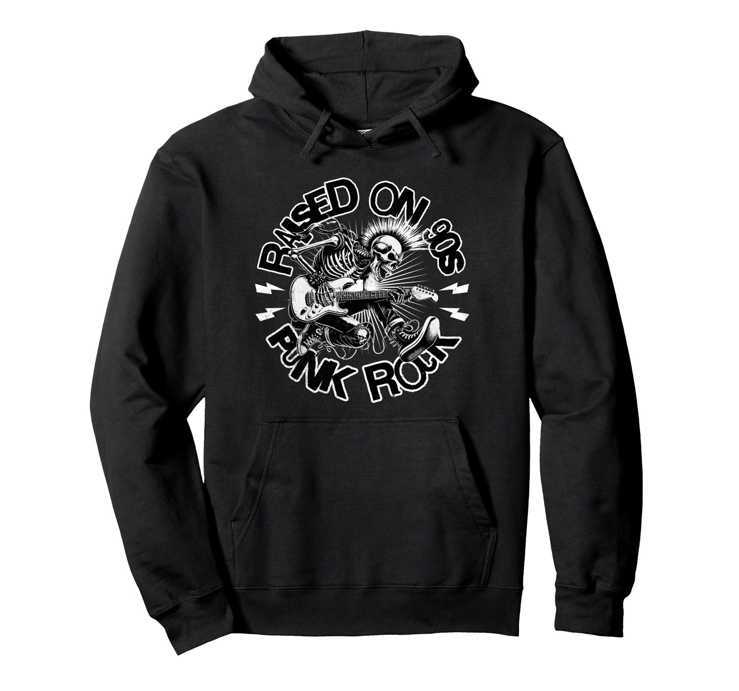 Raised 90S Rock Skeleton Guitar Punk Hoodie - Custom Art Print for Adults - T-Shirt, Sweatshirt, Hoodie