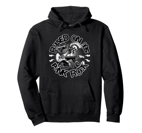Raised 90S Rock Skeleton Guitar Punk Hoodie - Custom Art Print for Adults - T-Shirt, Sweatshirt, Hoodie