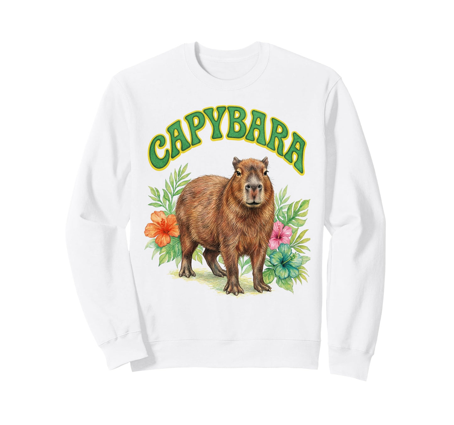 Capybara Groovy Floral Capybara Sweatshirt - Minimalist Print Unisex - T-Shirt, Sweatshirt, Hoodie