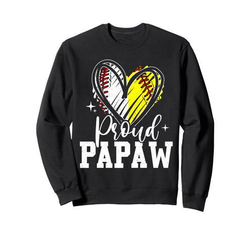 Proud Papaw Baseball Softball Heart Sweatshirt - Trendy Graphic for Adults - T-Shirt, Sweatshirt, Hoodie