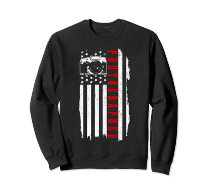 Patriotic Photographer Us Flag Camera Sweatshirt - Novelty Apparel Unisex - T-Shirt, Sweatshirt, Hoodie