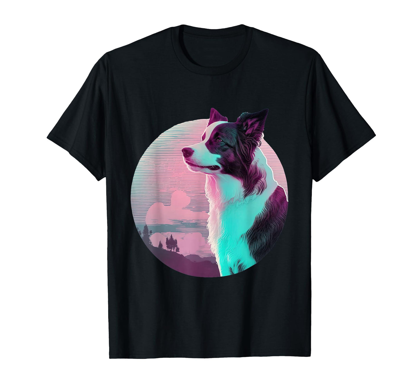 Border Collie Vaporwave Retrowave T-Shirt - Graphic Print Men Women - T-Shirt, Sweatshirt, Hoodie