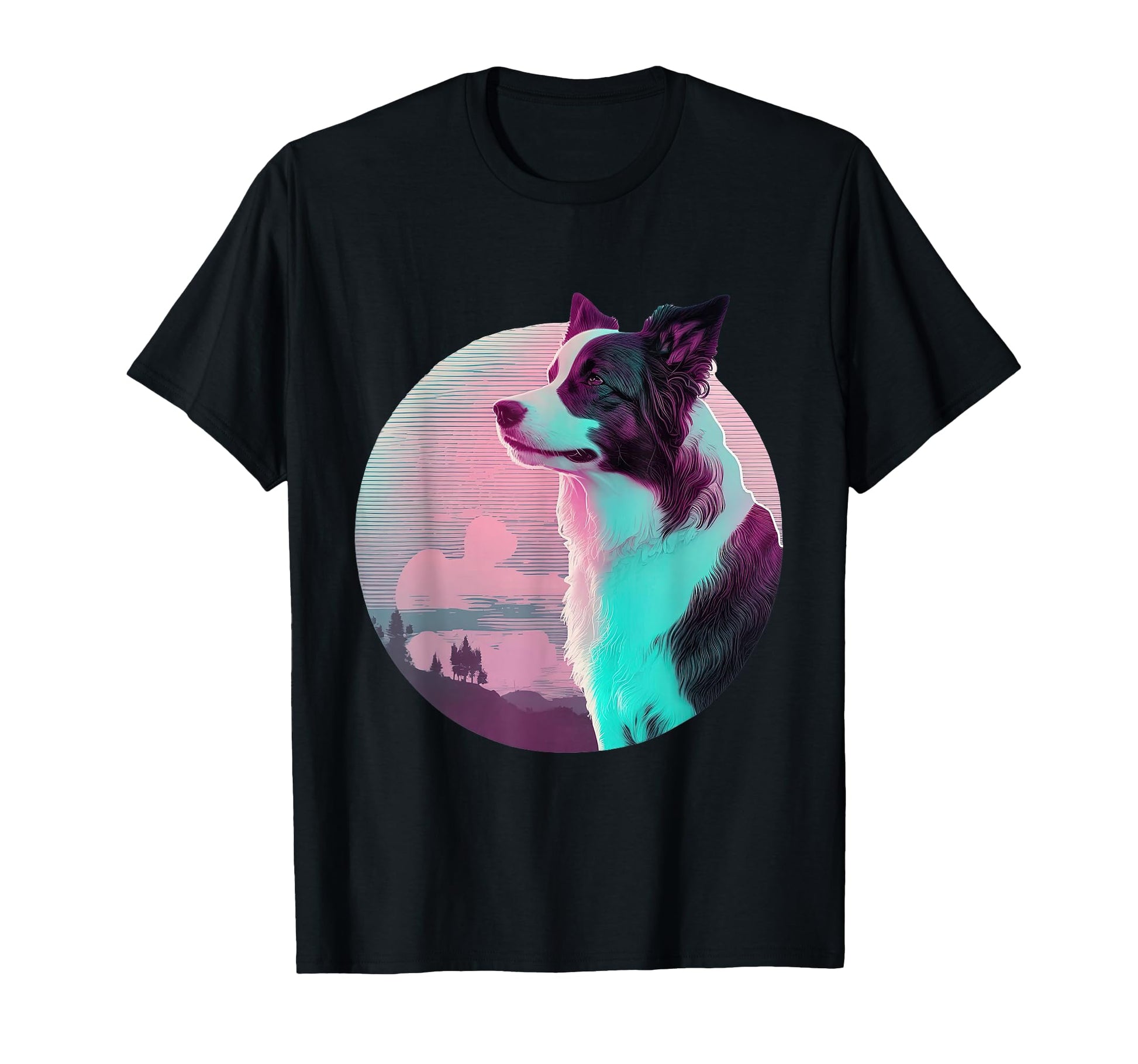 Border Collie Vaporwave Retrowave T-Shirt - Graphic Print Men Women - T-Shirt, Sweatshirt, Hoodie