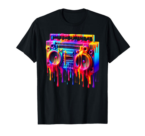 Dripping Paint Boombox Old School 80S T-Shirt - Aesthetic Graphic Unisex - T-Shirt, Sweatshirt, Hoodie