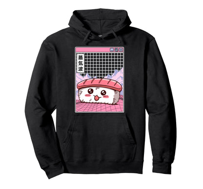 Sushi Kawaii Grid Vaporwave Aesthetic Hoodie - Trendy Graphic for Adults - T-Shirt, Sweatshirt, Hoodie