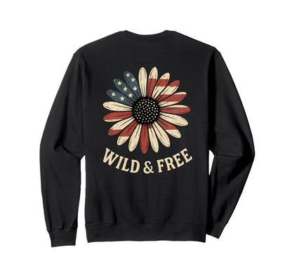 Wild Free Daisy Usa Flag Americana Sweatshirt - Aesthetic Graphic Unisex - T-Shirt, Sweatshirt, Hoodie