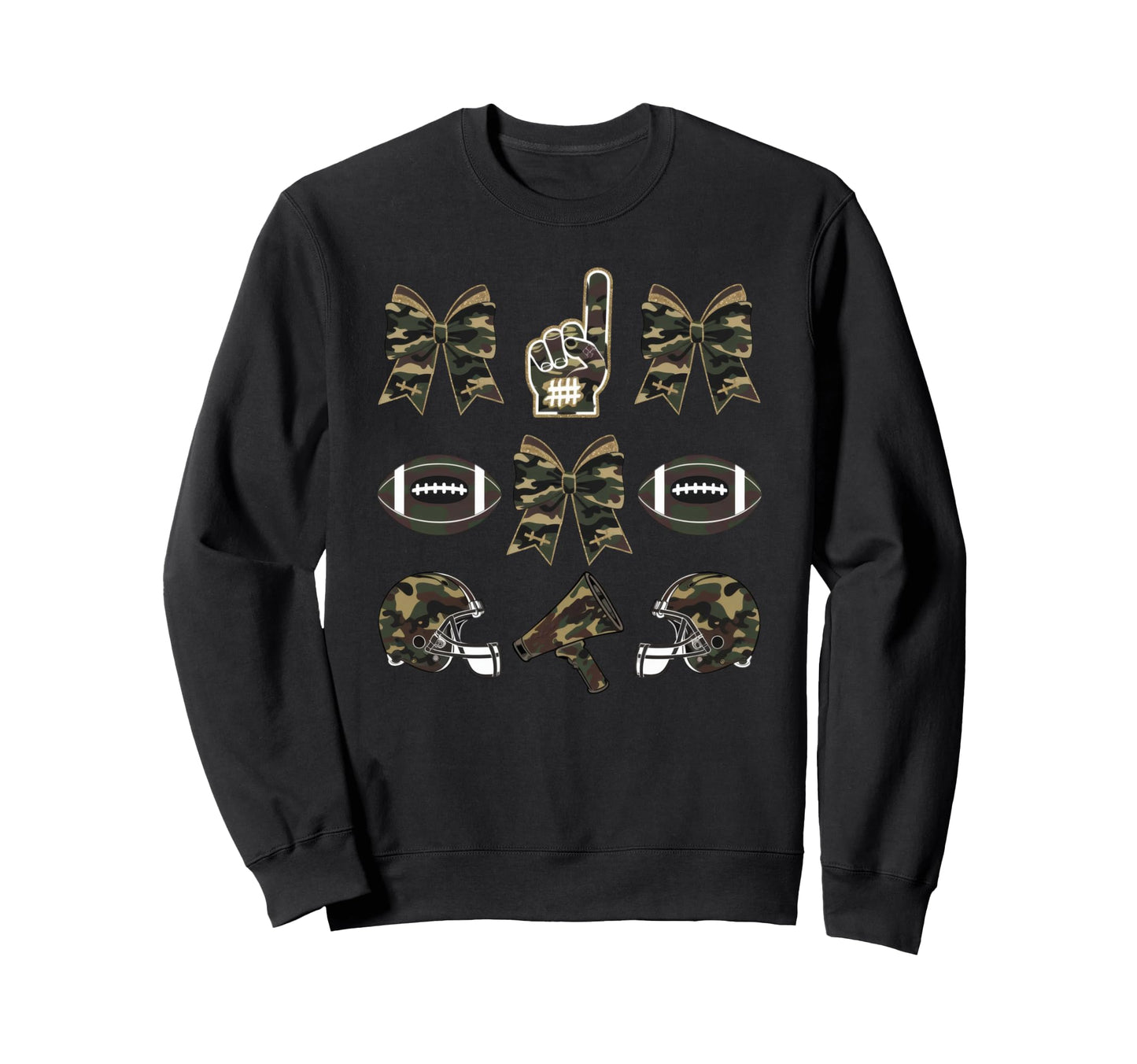 Camo Football Coquette Bow Sweatshirt - Novelty Apparel for Adults - T-Shirt, Sweatshirt, Hoodie