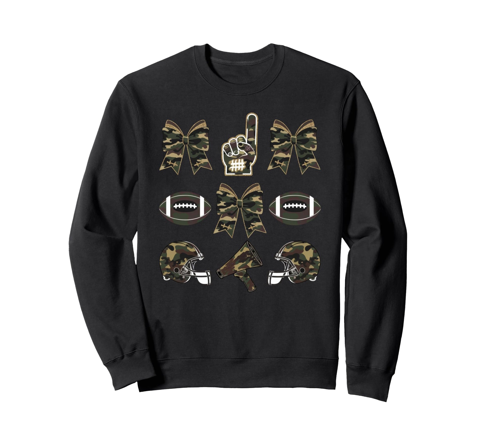 Camo Football Coquette Bow Sweatshirt - Novelty Apparel for Adults - T-Shirt, Sweatshirt, Hoodie