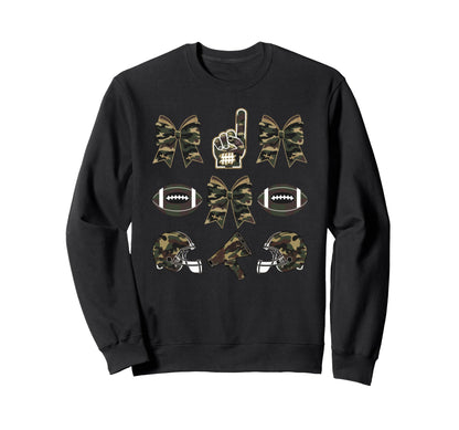 Camo Football Coquette Bow Sweatshirt - Novelty Apparel for Adults - T-Shirt, Sweatshirt, Hoodie