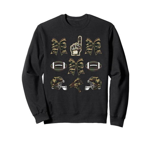 Camo Football Coquette Bow Sweatshirt - Novelty Apparel for Adults - T-Shirt, Sweatshirt, Hoodie