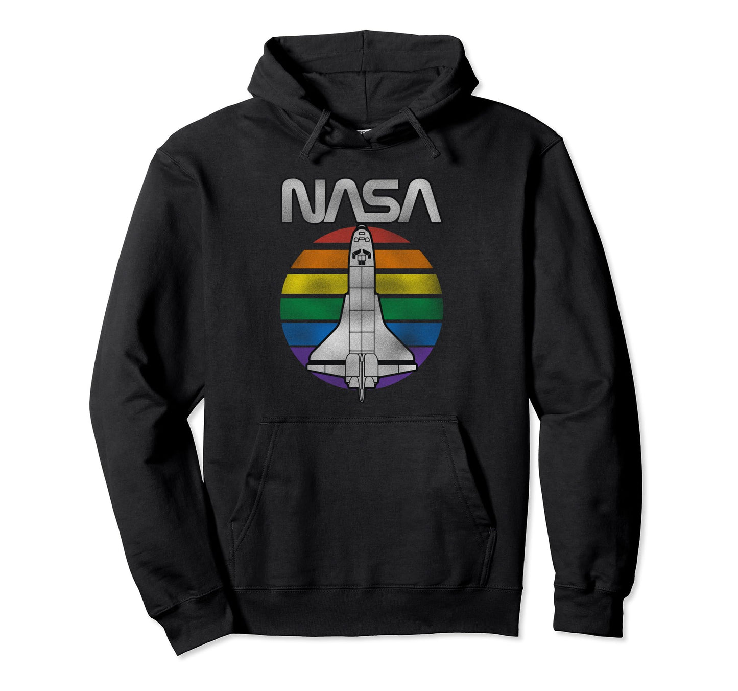 Nasa Space Shuttle Rainbow Stripe Badge Hoodie - Novelty Apparel for Adults - T-Shirt, Sweatshirt, Hoodie