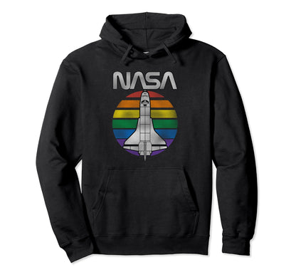 Nasa Space Shuttle Rainbow Stripe Badge Hoodie - Novelty Apparel for Adults - T-Shirt, Sweatshirt, Hoodie