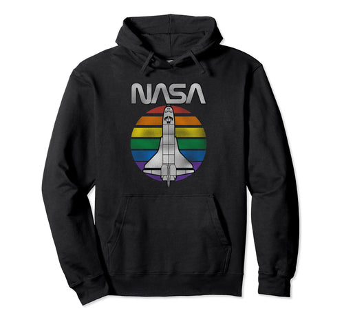 Nasa Space Shuttle Rainbow Stripe Badge Hoodie - Novelty Apparel for Adults - T-Shirt, Sweatshirt, Hoodie